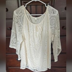 Tacera, Elegant Cream Lace Women's Top, Sz. XL
